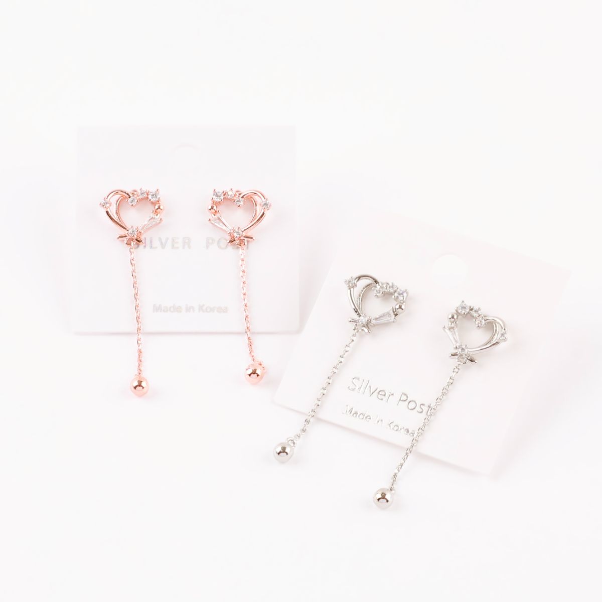 Heart Chain Drop Dangle Korean Dainty Style Earrings - 2 Colors
