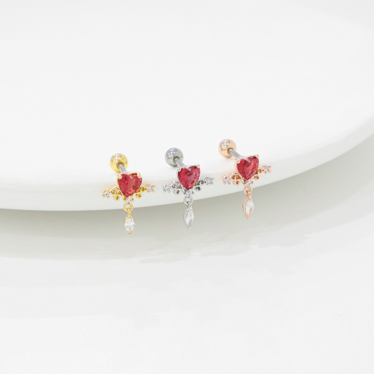Cupid Crystal Heart Korean Ear Piercing - 2 colors