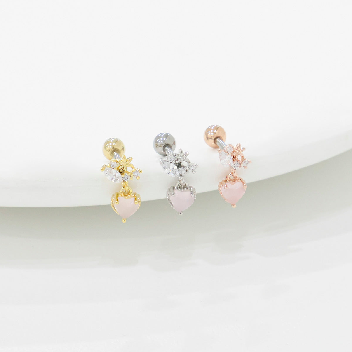 Crystal Heart Drop Korean Ear Piercing - 2 colors