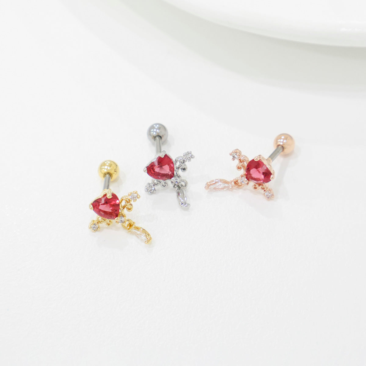 Cupid Crystal Heart Korean Ear Piercing - 2 colors