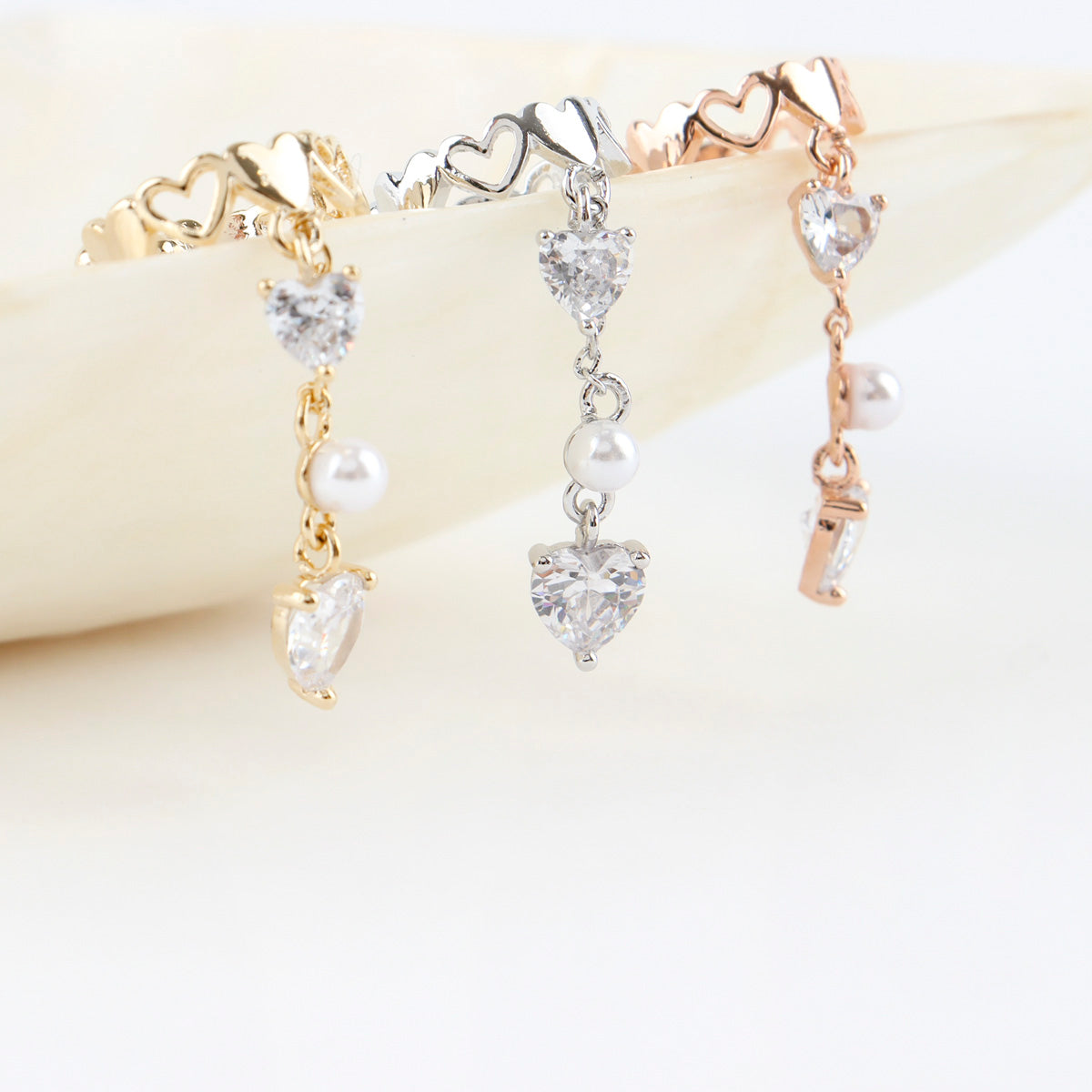 Crystal Heart Drop Ear-cuff - 2 Colors