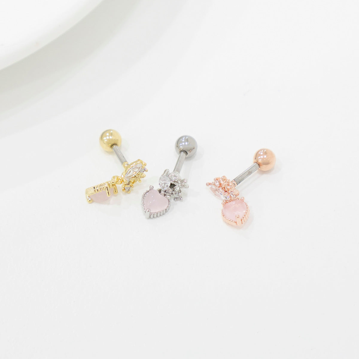 Crystal Heart Drop Korean Ear Piercing - 2 colors