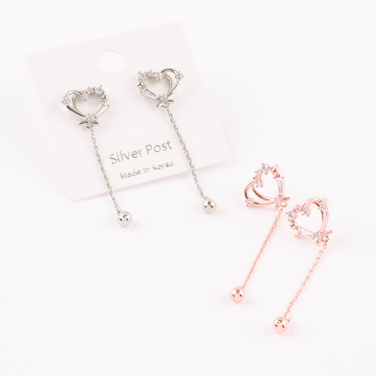 Heart Chain Drop Dangle Korean Dainty Style Earrings - 2 Colors