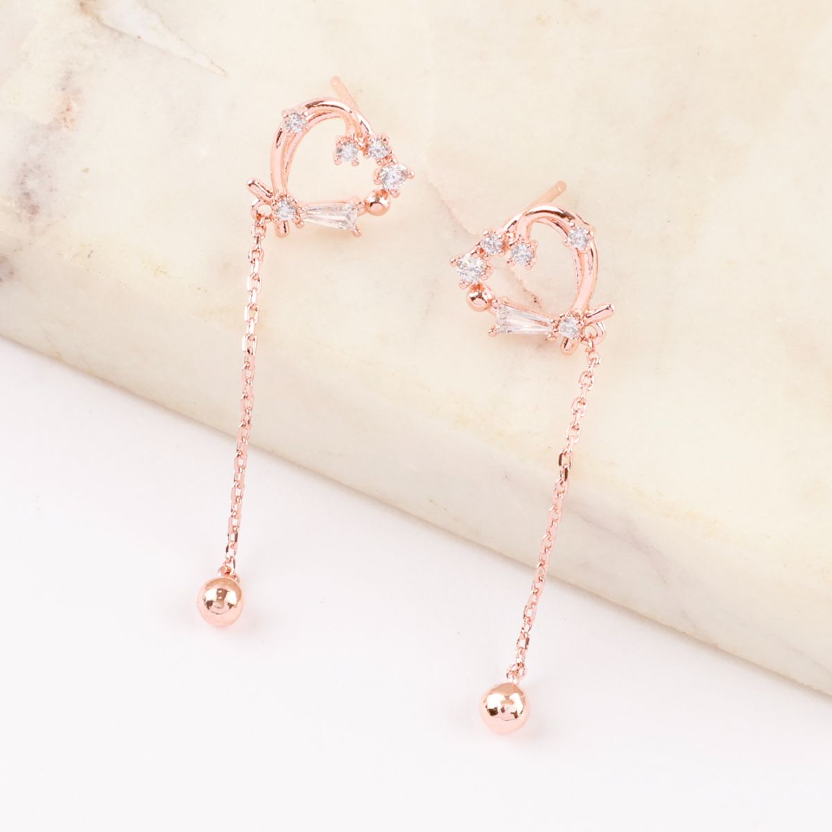 Heart Chain Drop Dangle Korean Dainty Style Earrings - 2 Colors