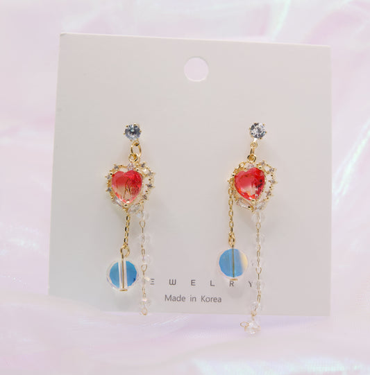 Korean Cute Crystal Red Heart Drop Dangle Earrings