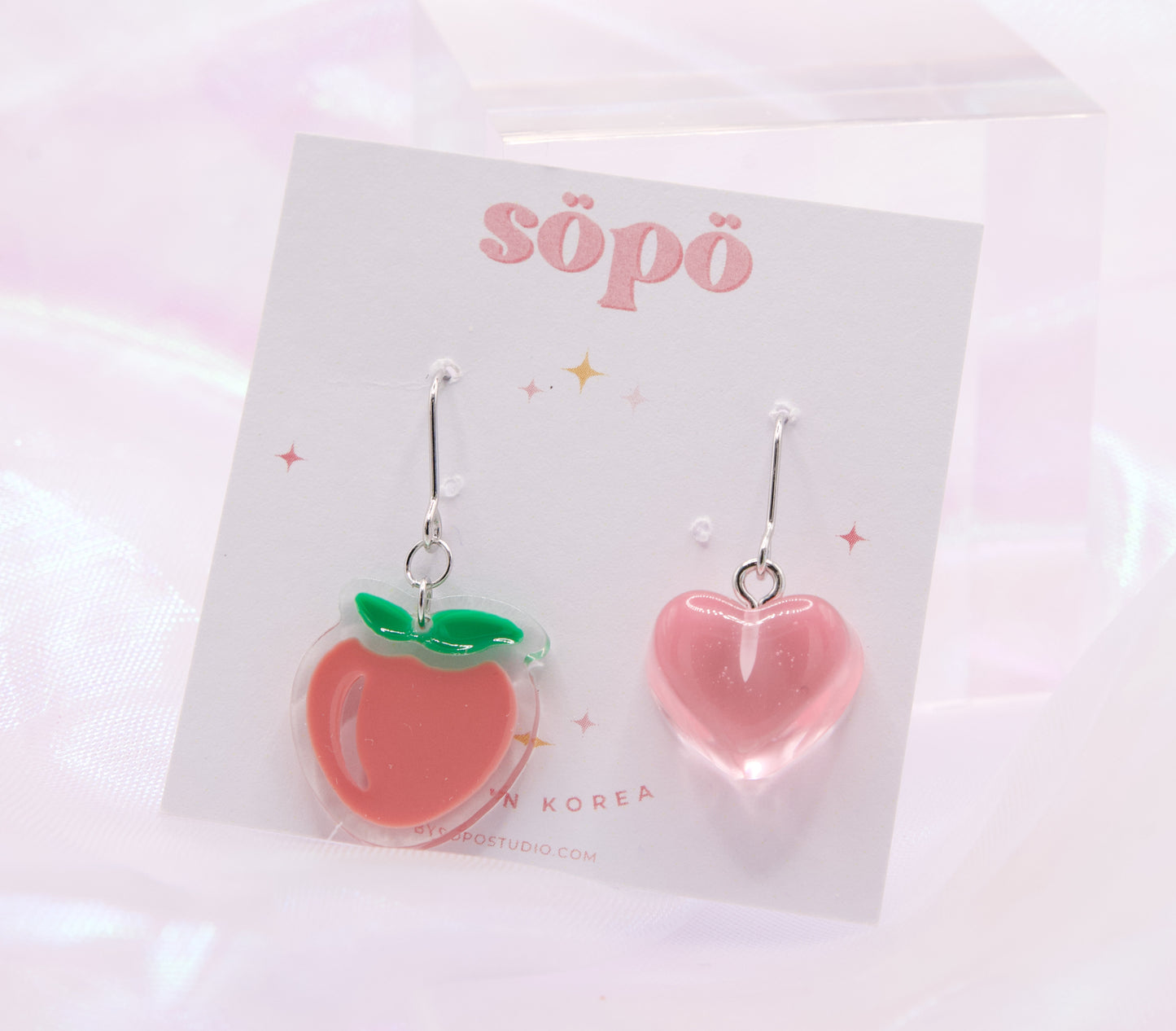 Cute Summer Peach Heart Dangle Earrings