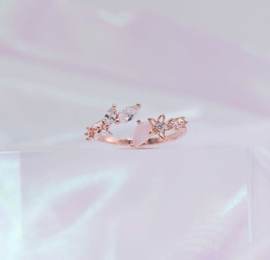 Pastel Pink Flower Cubic Adjustable Ring