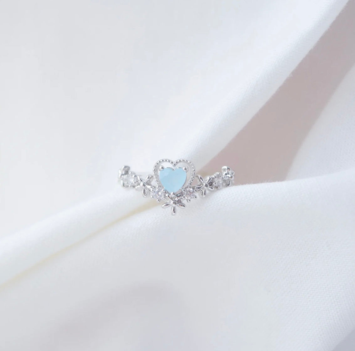 Blue Heart Cubic Ring